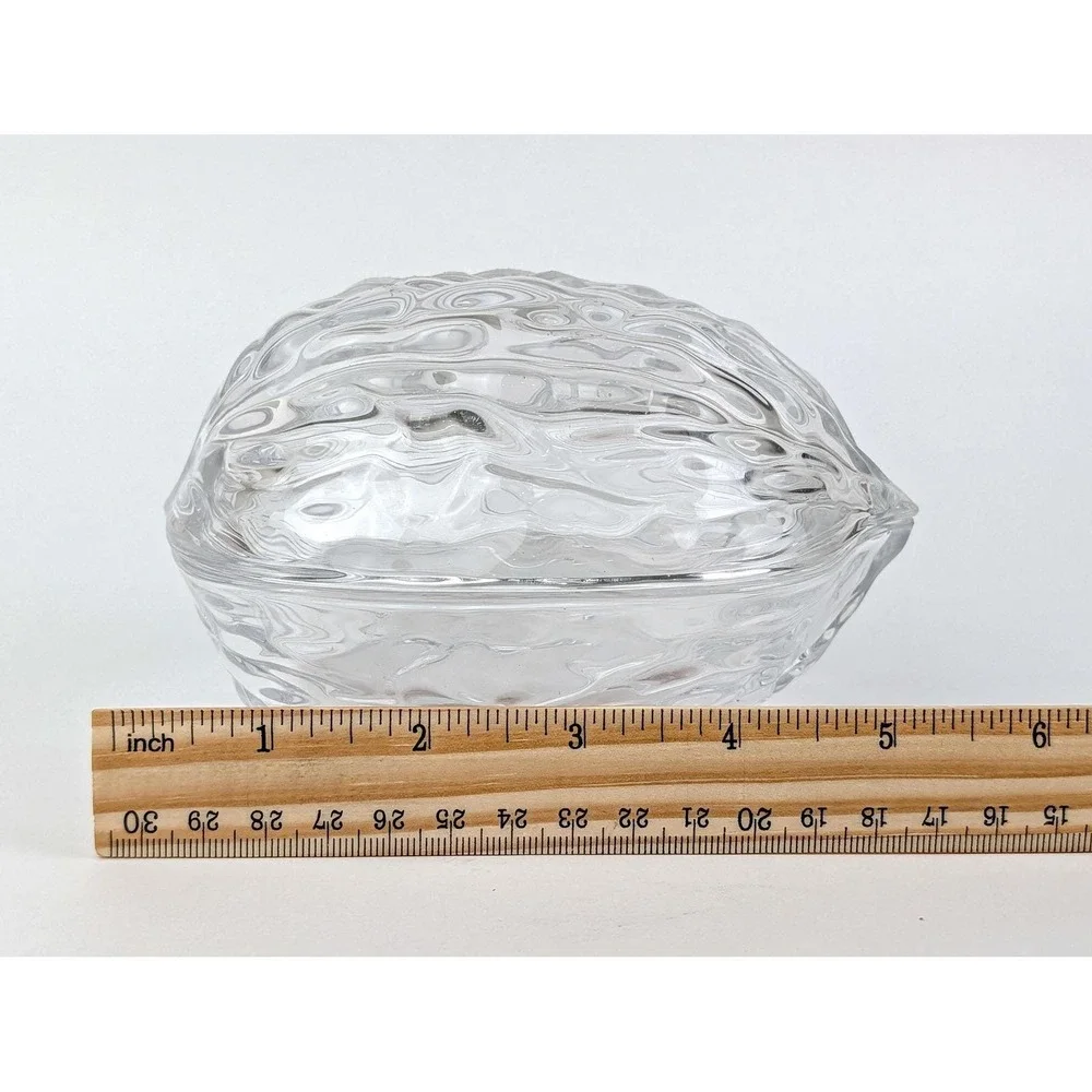 Vintage 1990s Clear Glass Walnut Trinket Box Fairycore Lidded Secret Stash Dish